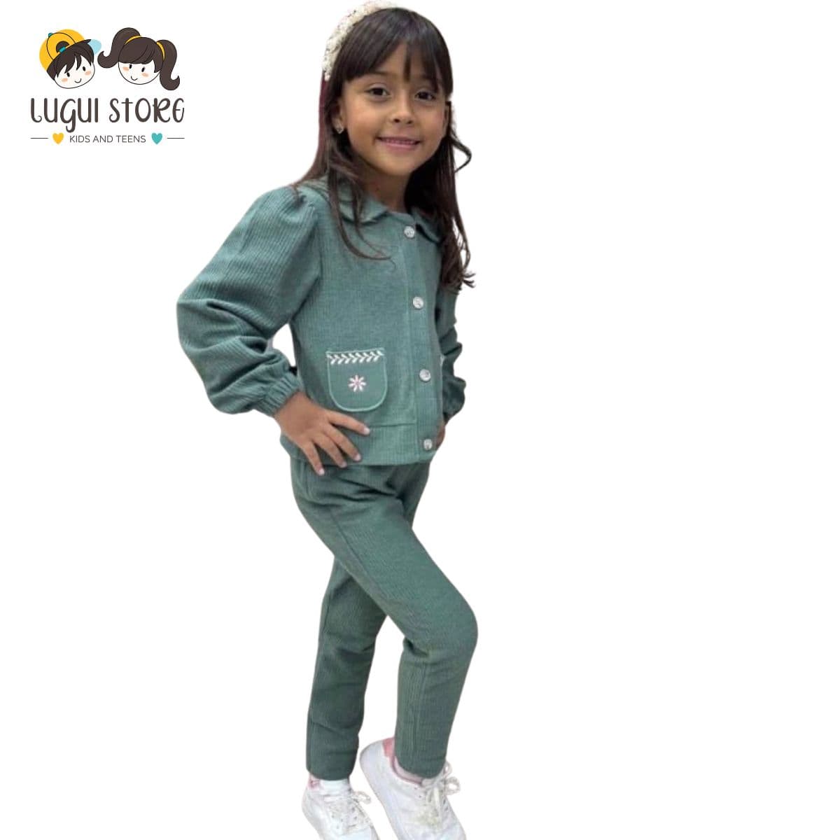Conjunto Verde em Moletinho Texturizado com Blusa e Calça