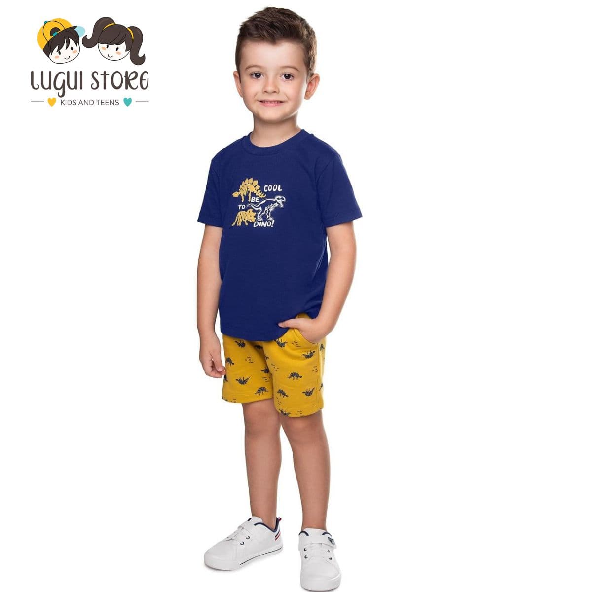 Conjunto Infantil Masculino Have Fun Cool Dino Camiseta e Bermuda Moletom Estampada