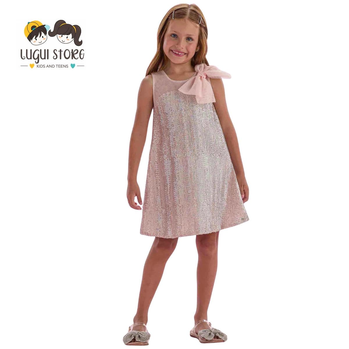 VESTIDO PAETÊ COM LAÇO DE TULE