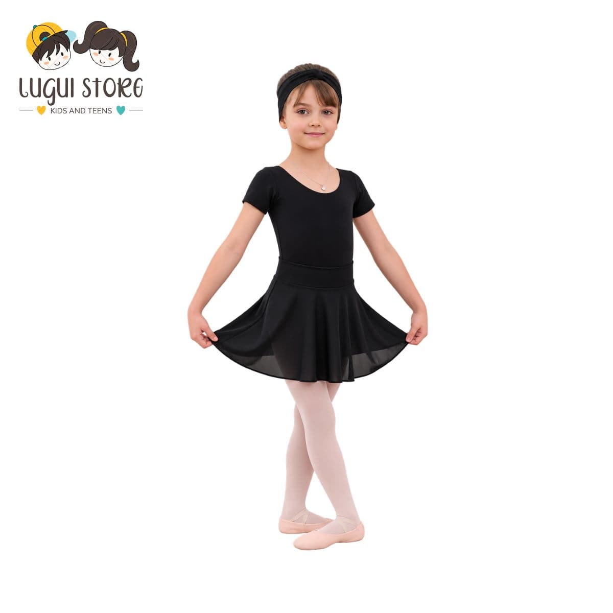 Collant Ballet Infantil Meia Manga Com Saia Embutida Balé