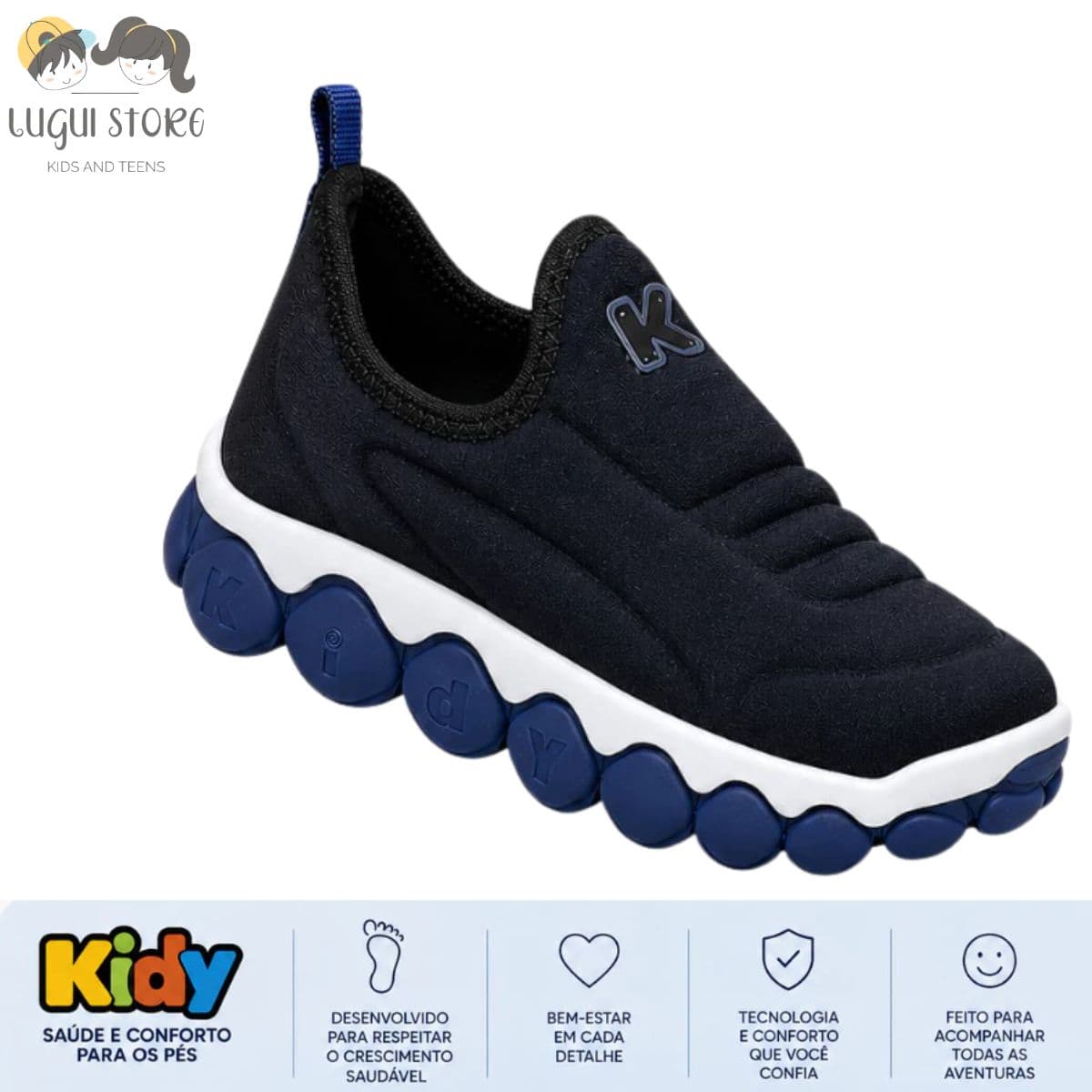 Tênis Infantil Kidy Flex Azul Menino Calce Fácil Confortável