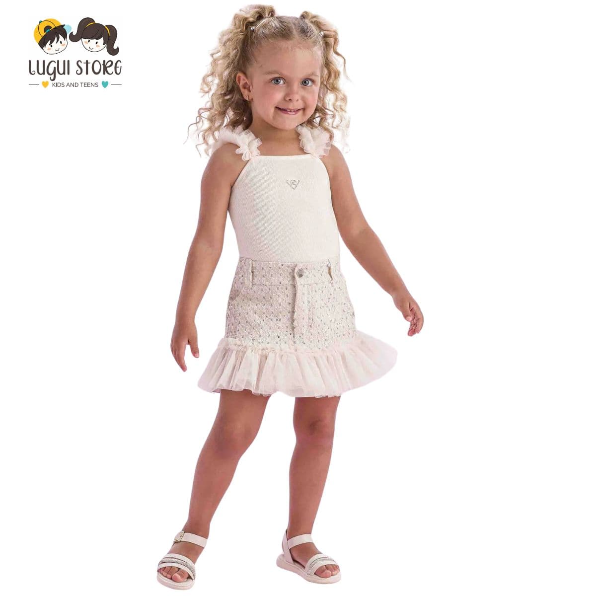 CONJUNTO REGATA SAIA COM BABADOS TULE
