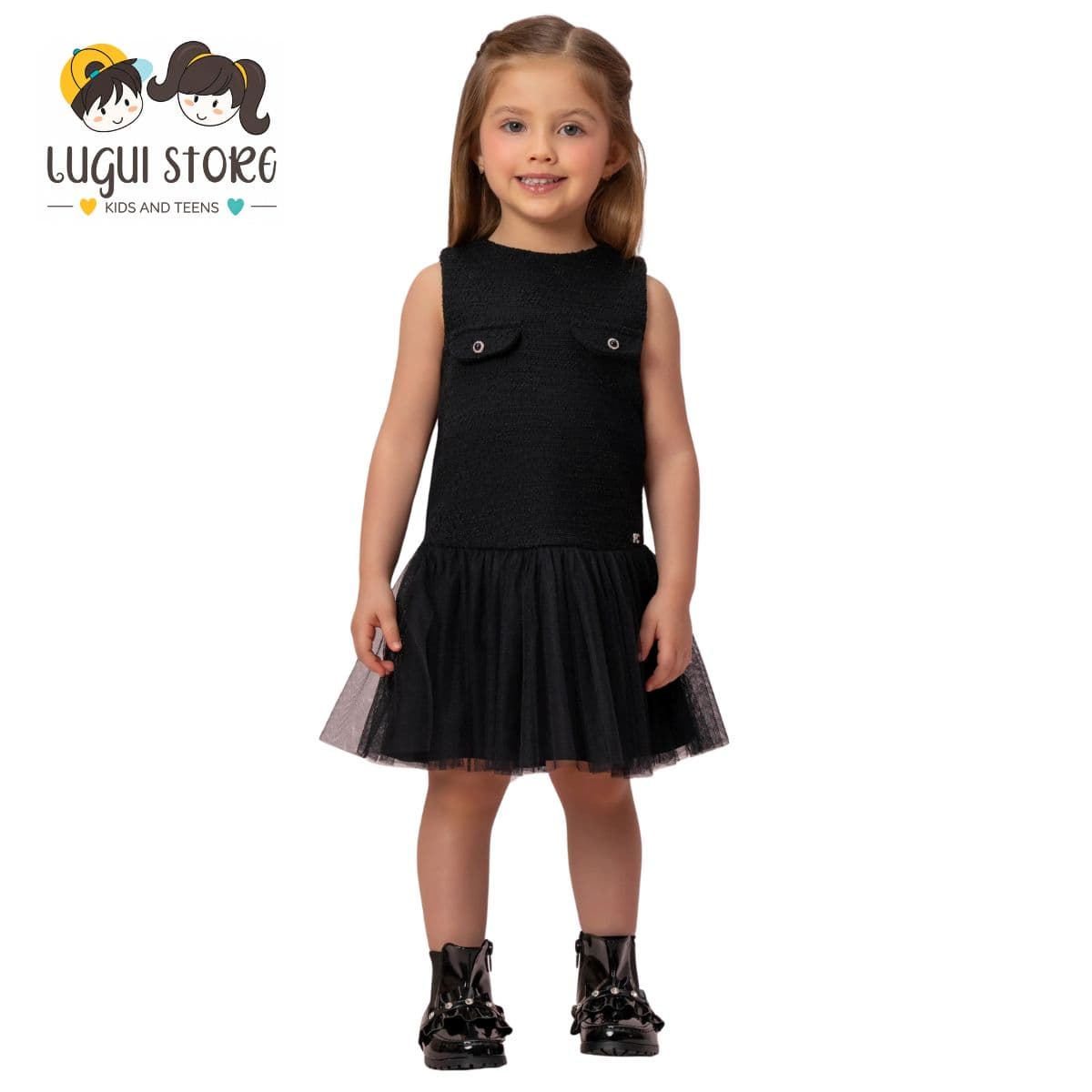 VESTIDO DE TWEED COM BABADOS DE TULE PETIT CHERIE