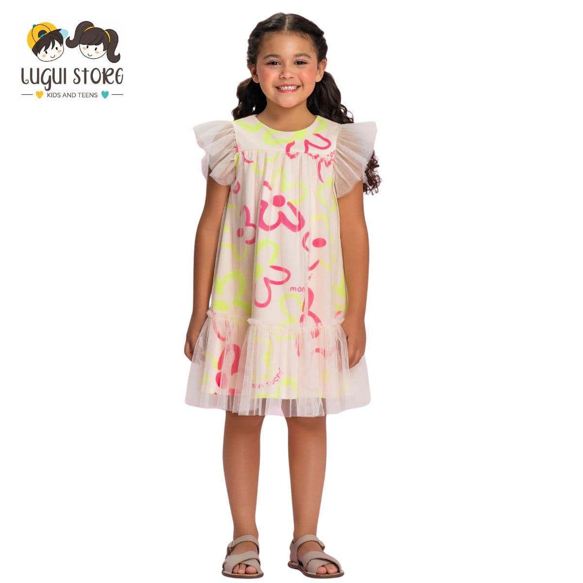 Vestido tule estampa flores Mon Sucrê