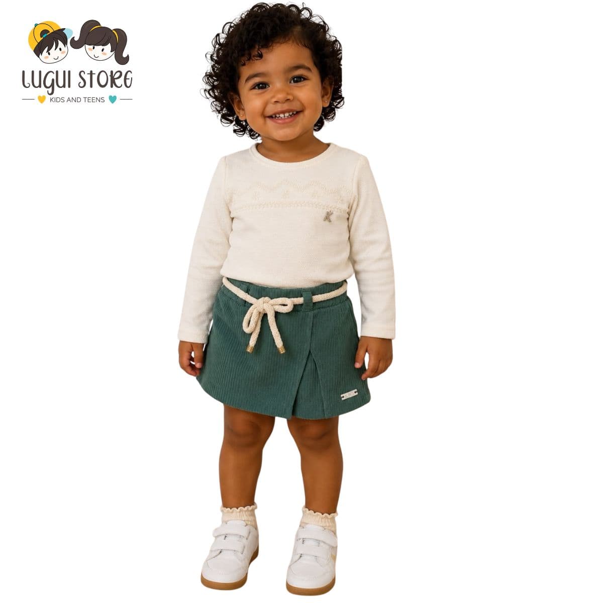 Conjunto Shorts saia e Blusa Manga Longa Kiki Xodó