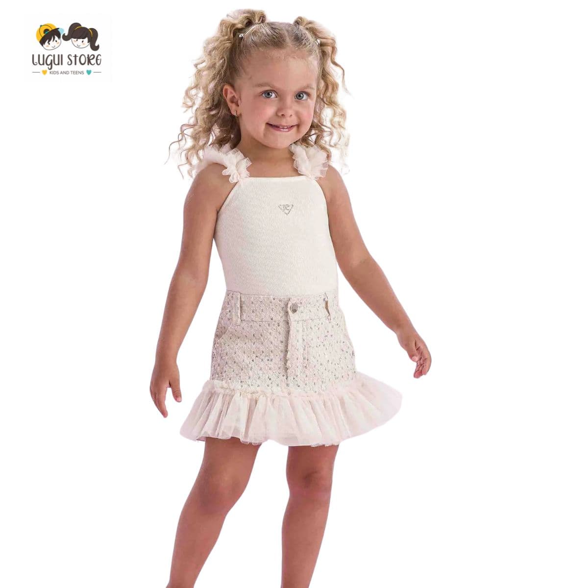 CONJUNTO REGATA SAIA COM BABADOS TULE